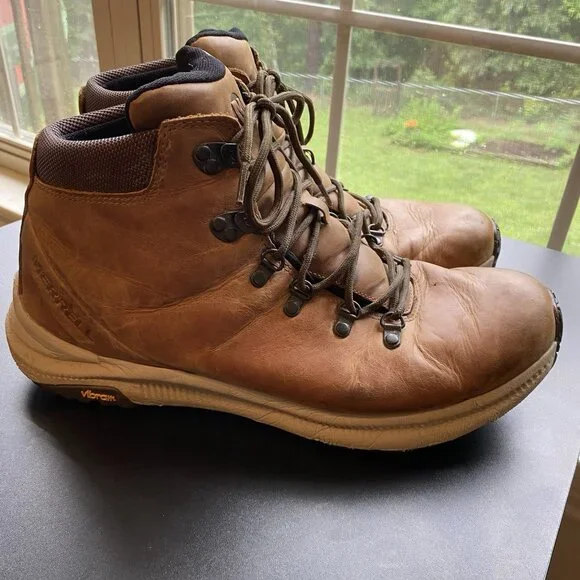 Merrell Ontario Men’s Size 13 Brown Leather Mid Waterproof Hiking Boots Casual